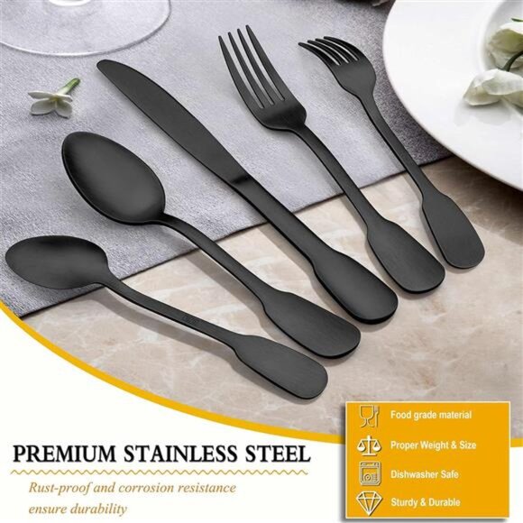 77-Piece Matte Black Silverware FlatwareSet,Plus Steak Knives & Serving Utensils - Picture 3 of 8